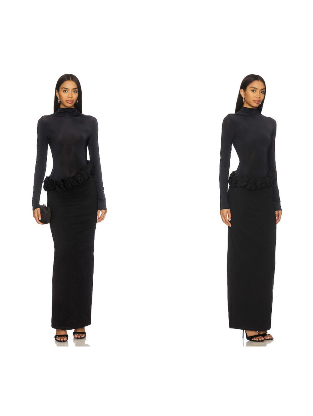 NBD Revolve Zohar Maxi Dress Ruffle trimmed waistline Black size S NWT $239msrp